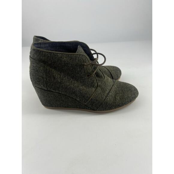 Toms Boots Womens Size 10 Green Black Ankle Booties Espadrille Wedge Heels Lace - Picture 2 of 10